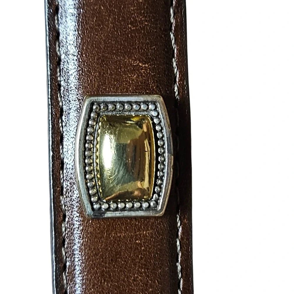 Brighton 4A308 Silver Gold Buckle Leather Western Belt Brown L/34 Boho Southwest